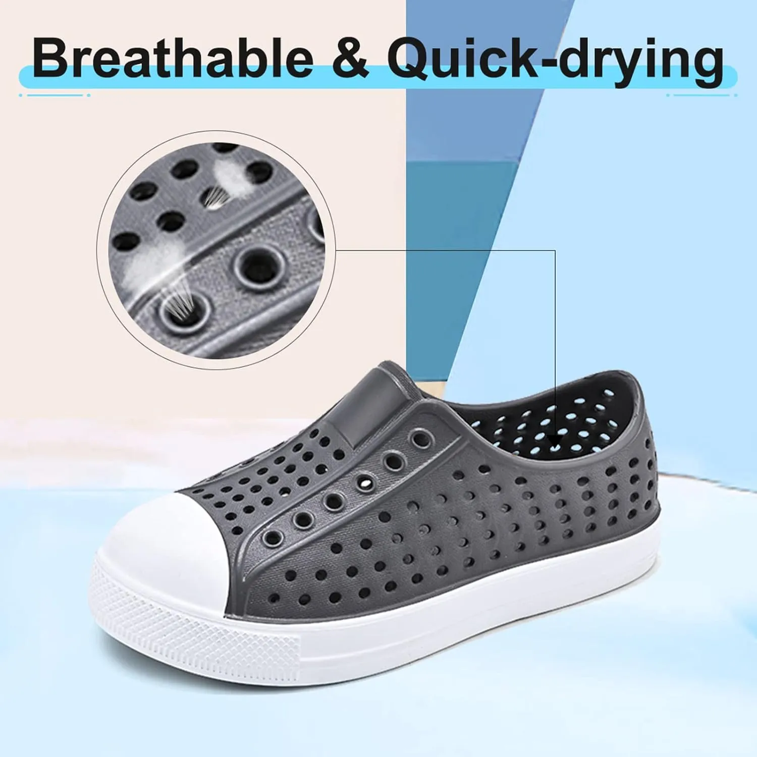 QLZ Toddler Kids Water Shoes for Boys Girls Garden Sandals Rubber Shoes Beach Sneakers, Slip-on Anti-Slip Lightweight Breathable Quick Dry Soft Flexible（Toddler/Little Kid/Big Kid）