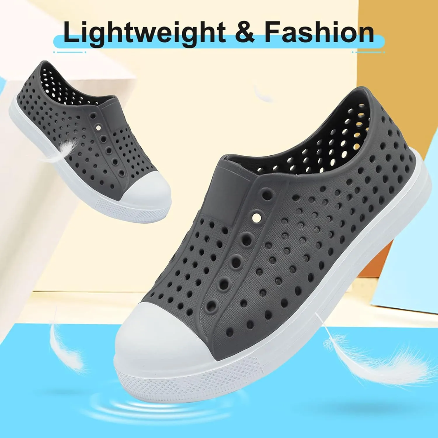 QLZ Toddler Kids Water Shoes for Boys Girls Garden Sandals Rubber Shoes Beach Sneakers, Slip-on Anti-Slip Lightweight Breathable Quick Dry Soft Flexible（Toddler/Little Kid/Big Kid）
