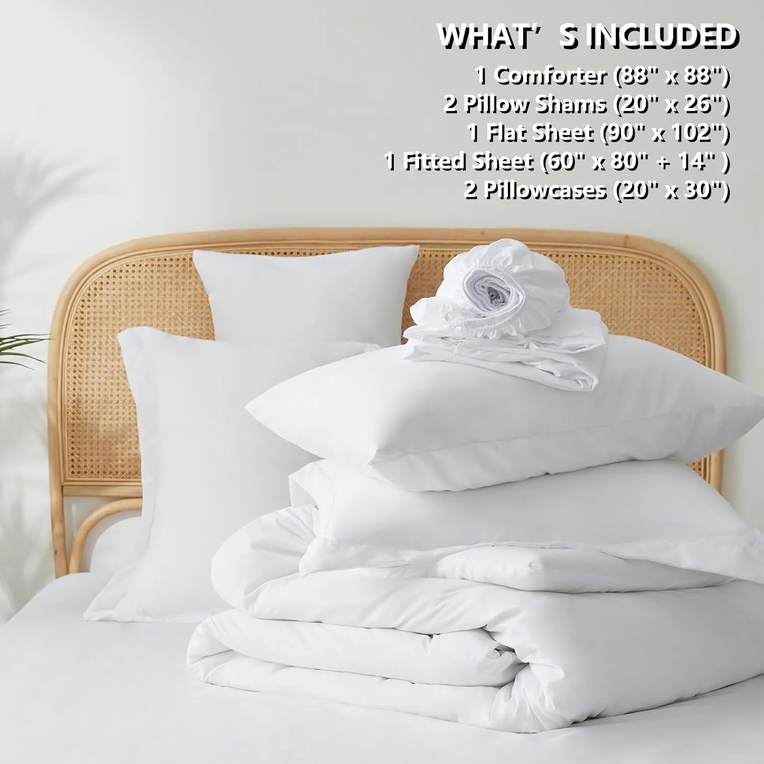 Queen Comforter Set(88"x88"),All-Season Comfort Set 7-Piece Soft Luxury Bedding,White Comforter Queen with Comforter, Sheets, Pillowcases & Shams