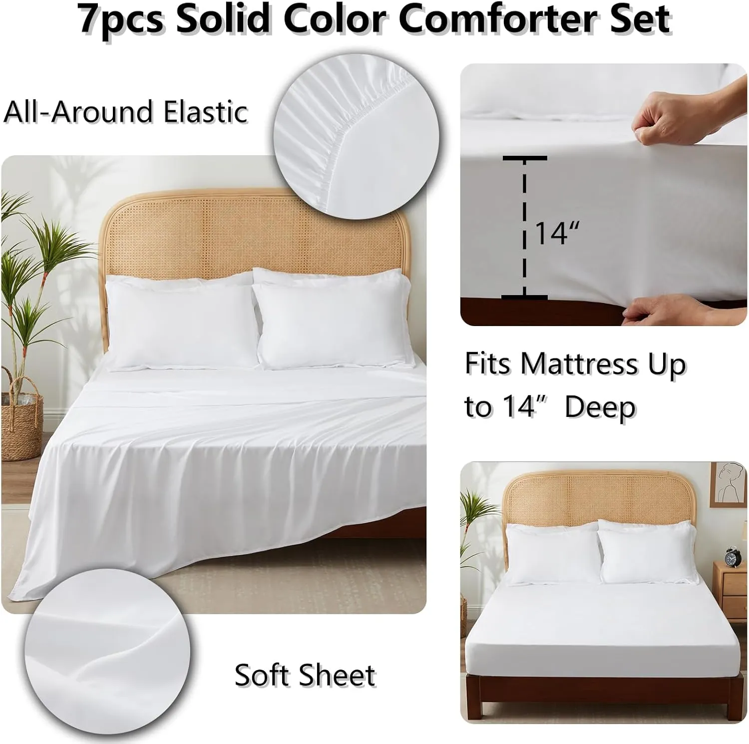 Queen Comforter Set(88"x88"),All-Season Comfort Set 7-Piece Soft Luxury Bedding,White Comforter Queen with Comforter, Sheets, Pillowcases & Shams