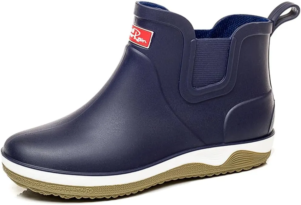 Rain Boots for Mens Thickened Slip On Waterproof Non-Slip Rubber Ankle Boots Rain Chelsea Booties