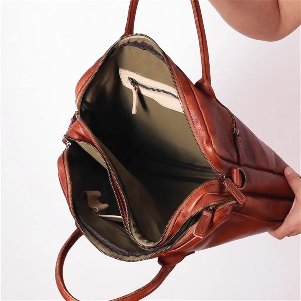 Retro Men's Handbag Briefcase Shoulder Crossbody Backpack Cowhide Multi Compartment Business Computer Bag