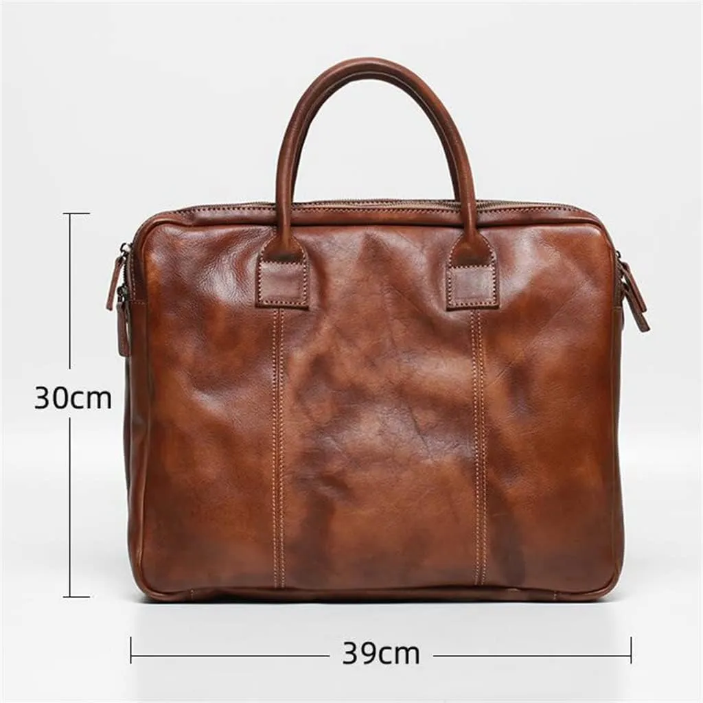 Retro Men's Handbag Briefcase Shoulder Crossbody Backpack Cowhide Multi Compartment Business Computer Bag