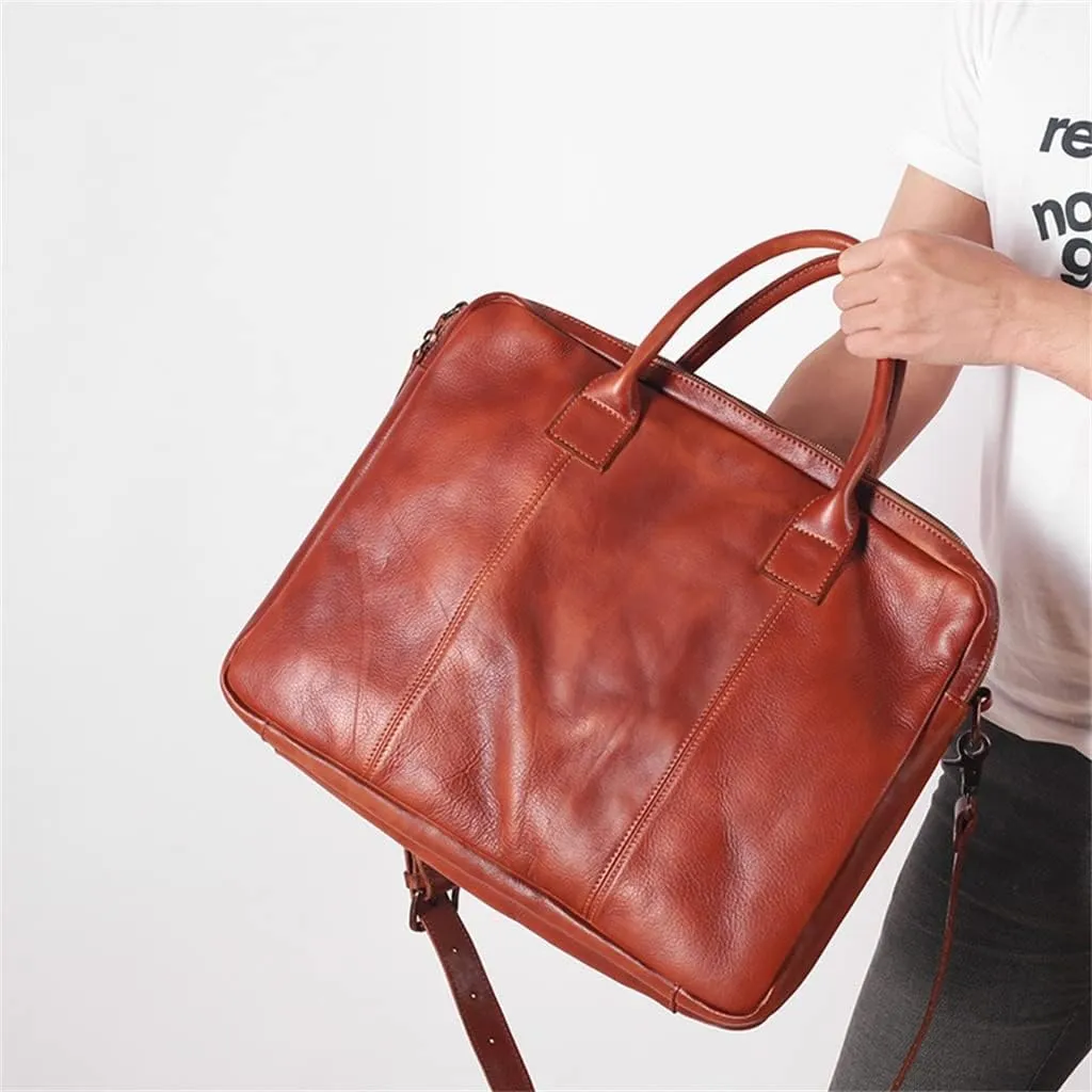 Retro Men's Handbag Briefcase Shoulder Crossbody Backpack Cowhide Multi Compartment Business Computer Bag