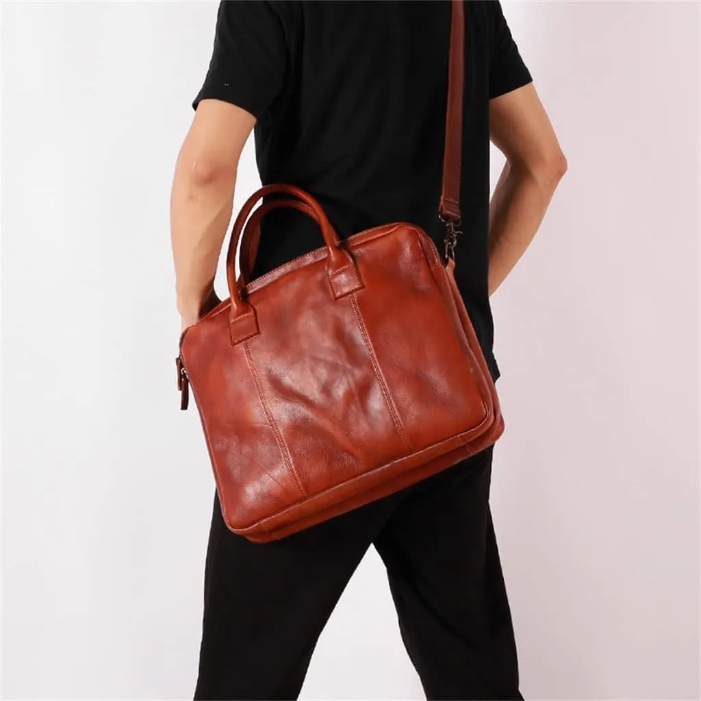 Retro Men's Handbag Briefcase Shoulder Crossbody Backpack Cowhide Multi Compartment Business Computer Bag