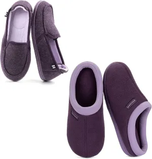 RockDove Set of 2 Pairs - Women's Size 8, Women's Two-Tone Hoodback Slippe (Eggplant) Women's Fleece Two-Tone Memory Foam Slipper (Eggplant)