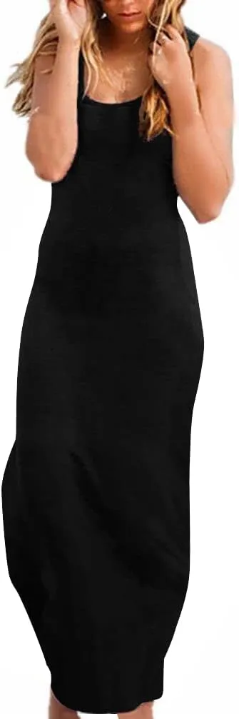 Roselux Women Sleeveless Scoop Neck Striped Maxi Sundresses Loose Racerback Long Dress