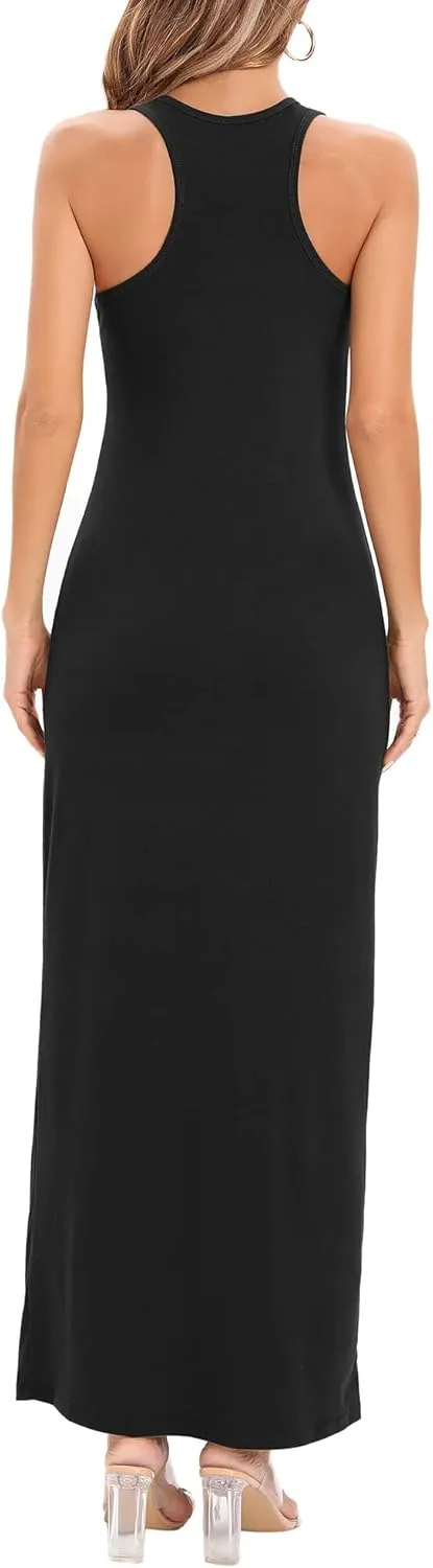Roselux Women Sleeveless Scoop Neck Striped Maxi Sundresses Loose Racerback Long Dress