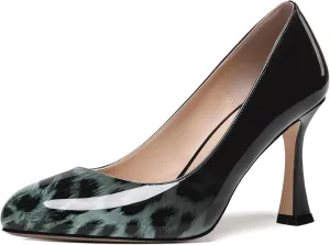 ROSERWISH Womens Party Patent Stylish Slip On Fashion Round Toe Stiletto High Heel Pumps Shoes 3.3 Inch