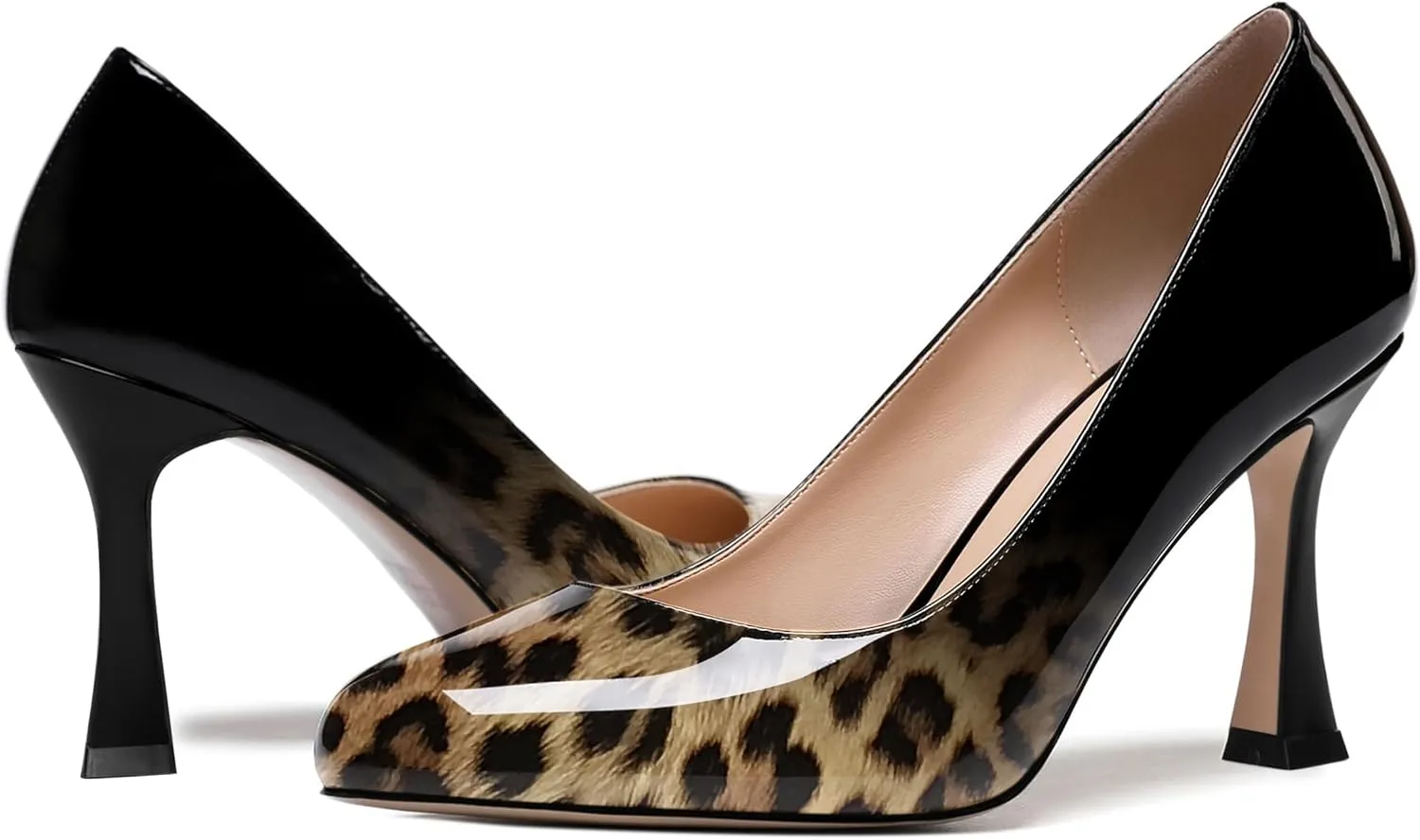 ROSERWISH Womens Party Patent Stylish Slip On Fashion Round Toe Stiletto High Heel Pumps Shoes 3.3 Inch