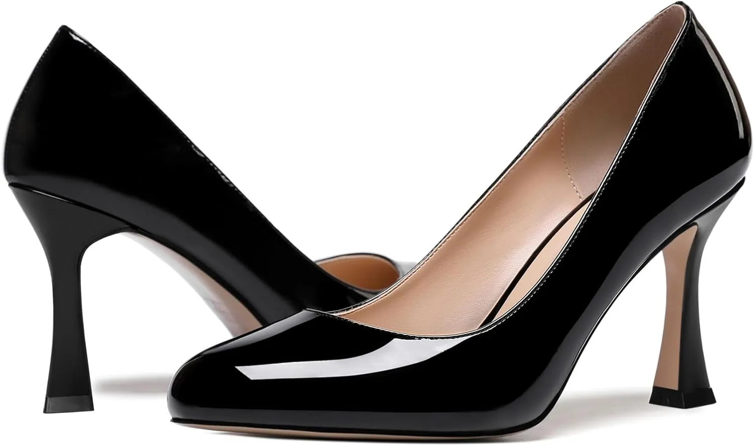 ROSERWISH Womens Party Patent Stylish Slip On Fashion Round Toe Stiletto High Heel Pumps Shoes 3.3 Inch