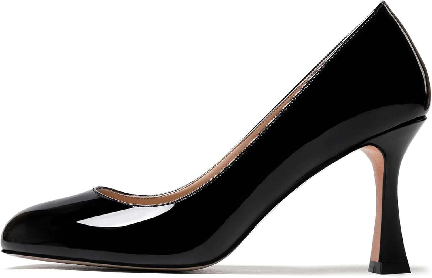 ROSERWISH Womens Party Patent Stylish Slip On Fashion Round Toe Stiletto High Heel Pumps Shoes 3.3 Inch