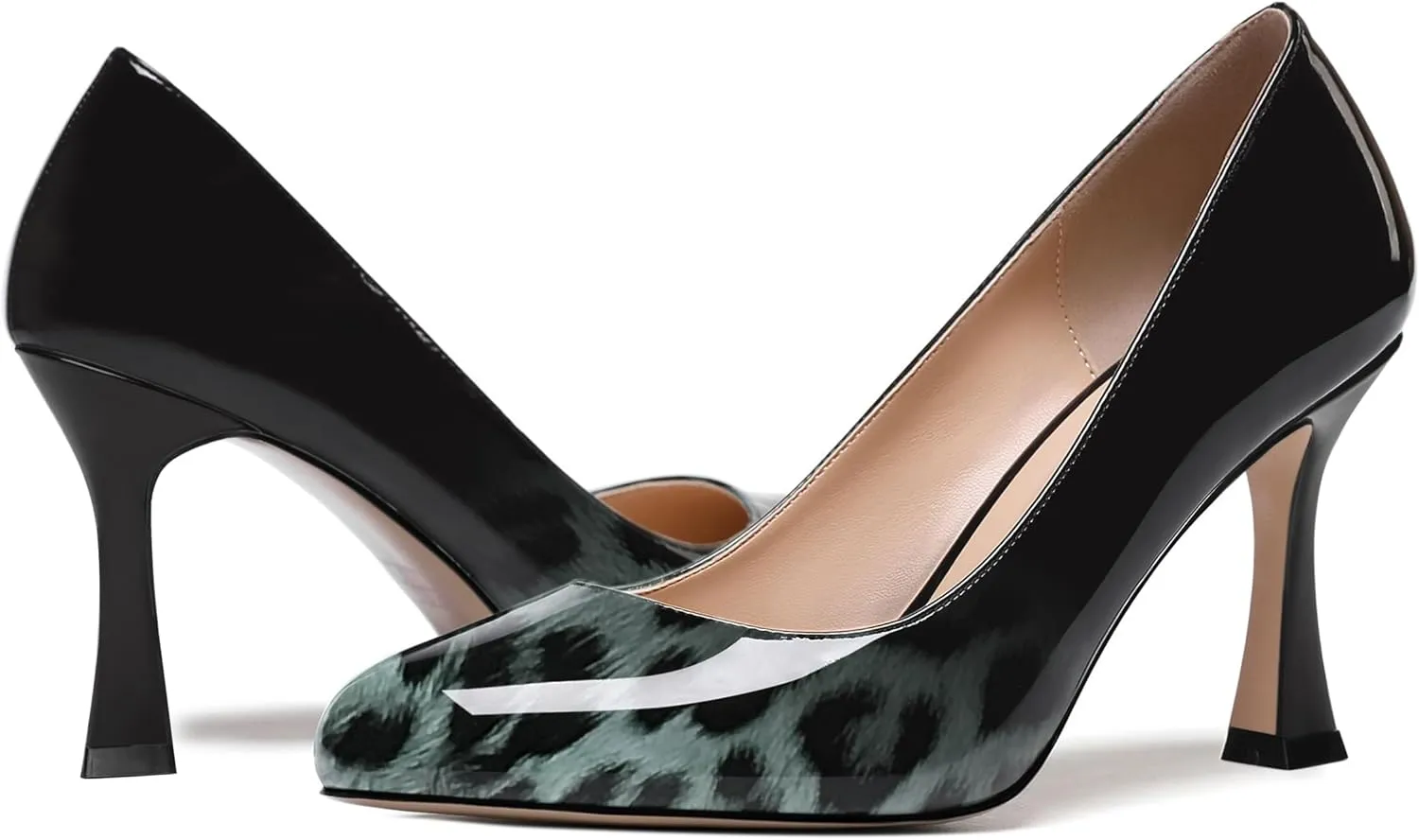ROSERWISH Womens Party Patent Stylish Slip On Fashion Round Toe Stiletto High Heel Pumps Shoes 3.3 Inch