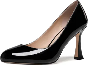 ROSERWISH Womens Party Patent Stylish Slip On Fashion Round Toe Stiletto High Heel Pumps Shoes 3.3 Inch