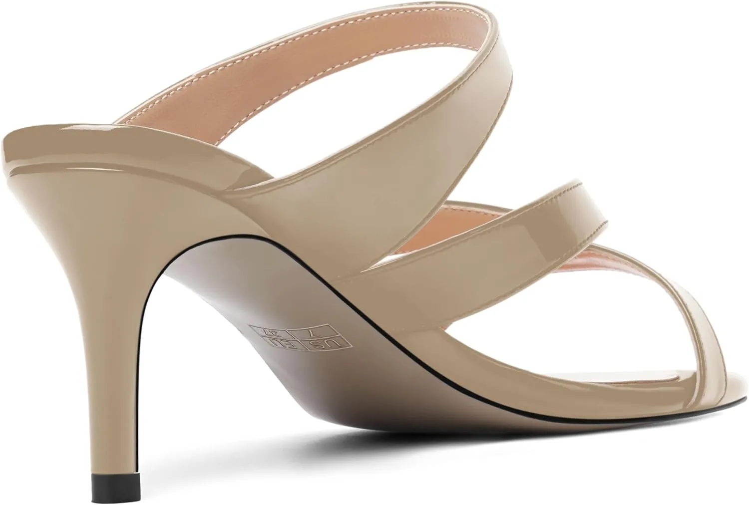 ROSERWISH Womens Strappy Slip On Patent Stylish Party Casual Open Toe Stiletto Mid Heel Heeled Sandals 2.5 Inch