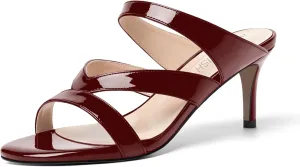 ROSERWISH Womens Strappy Slip On Patent Stylish Party Casual Open Toe Stiletto Mid Heel Heeled Sandals 2.5 Inch