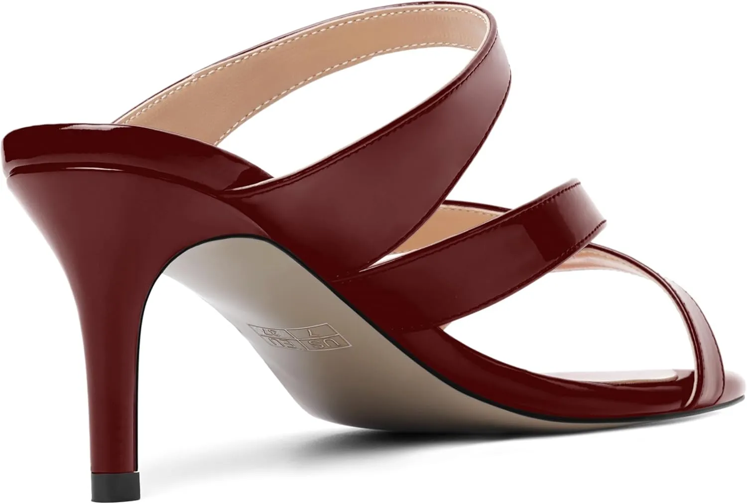 ROSERWISH Womens Strappy Slip On Patent Stylish Party Casual Open Toe Stiletto Mid Heel Heeled Sandals 2.5 Inch