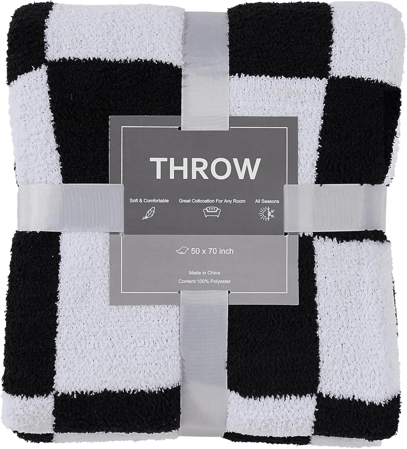 R.SHARE Black and White Checkered Throw Blanket 50x70 Inch Reversible, Microfiber Soft Comfy Cozy Lightweight Fluffy Fuzzy Warm Cute Checkerboard Plaid for Couch Sofa Chair Bed Home