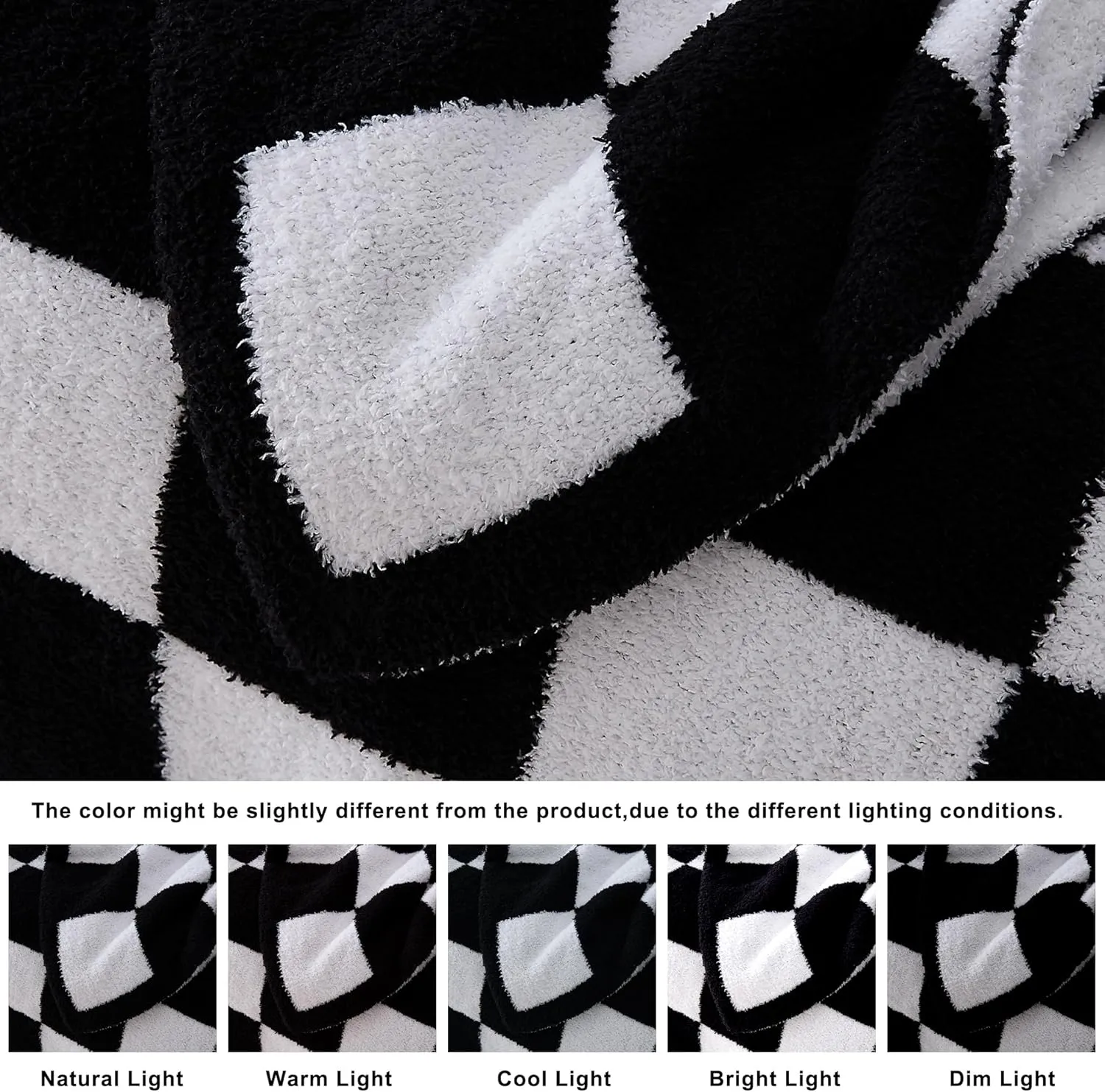 R.SHARE Black and White Checkered Throw Blanket 50x70 Inch Reversible, Microfiber Soft Comfy Cozy Lightweight Fluffy Fuzzy Warm Cute Checkerboard Plaid for Couch Sofa Chair Bed Home