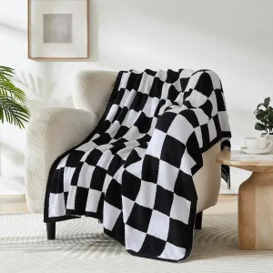 R.SHARE Black and White Checkered Throw Blanket 50x70 Inch Reversible, Microfiber Soft Comfy Cozy Lightweight Fluffy Fuzzy Warm Cute Checkerboard Plaid for Couch Sofa Chair Bed Home