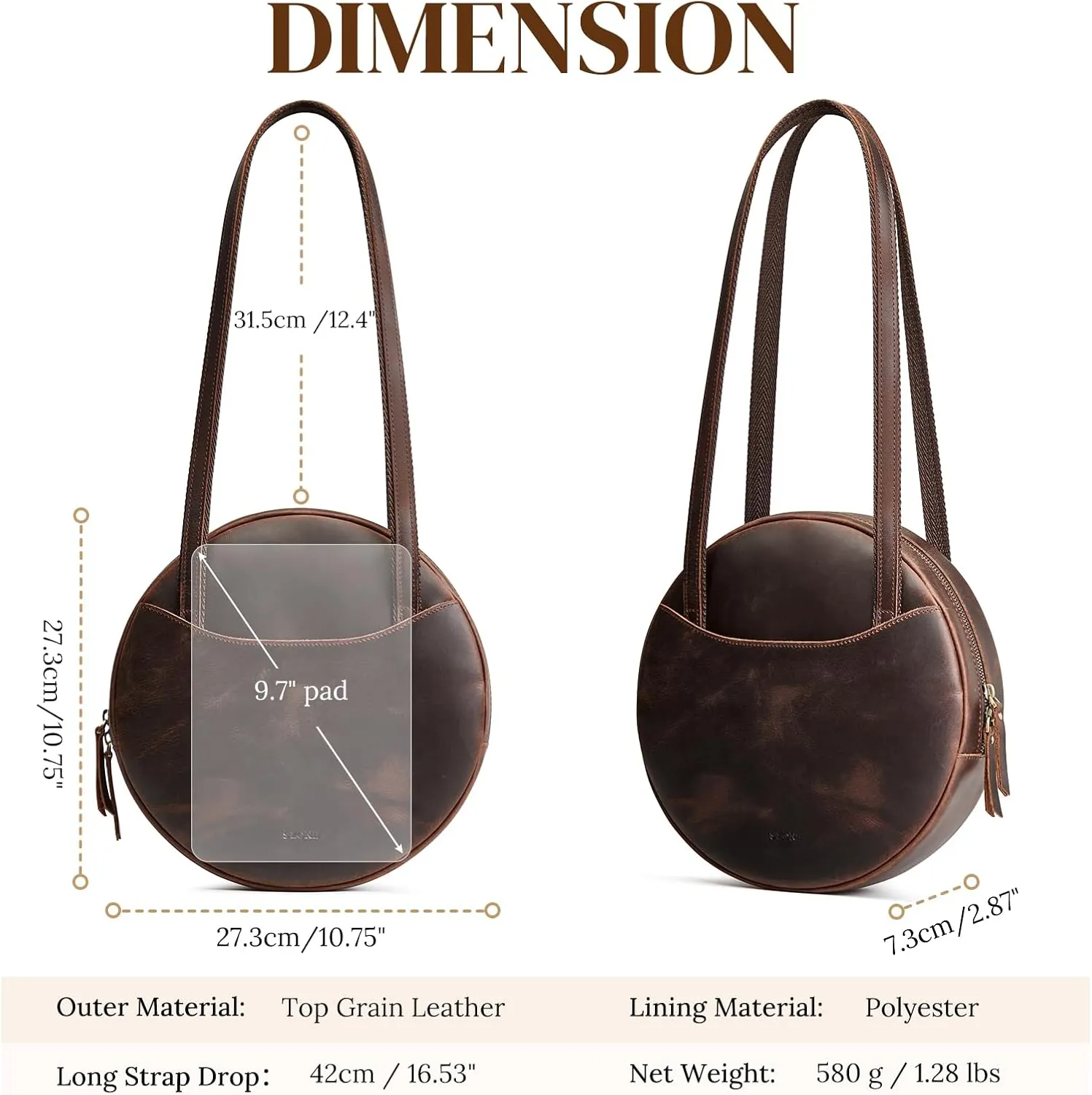 S-ZONE Large Leather Shoulder Bags for Women Circle Trendy Hobo Bag Round Purses Designer Handbag