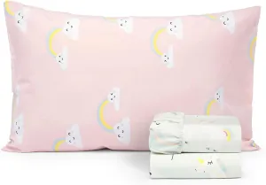Salt Earth 100% Cotton 210TC Kids Bedsheet, Twin Sheets Set, Toddler Bed, 3 Piece Bedding Set Including Flat Sheet, Fitted Sheet & Pillowcase, Themed Cute Sheets Kids Bed (Unicorn/Rainbow Pillow)