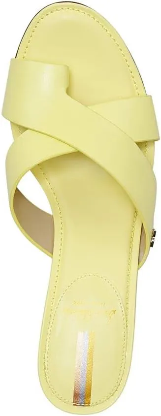 Sam Edelman Odie Butter Yellow Leather Block Heel Slip On Toe Ring Heeled Sandal