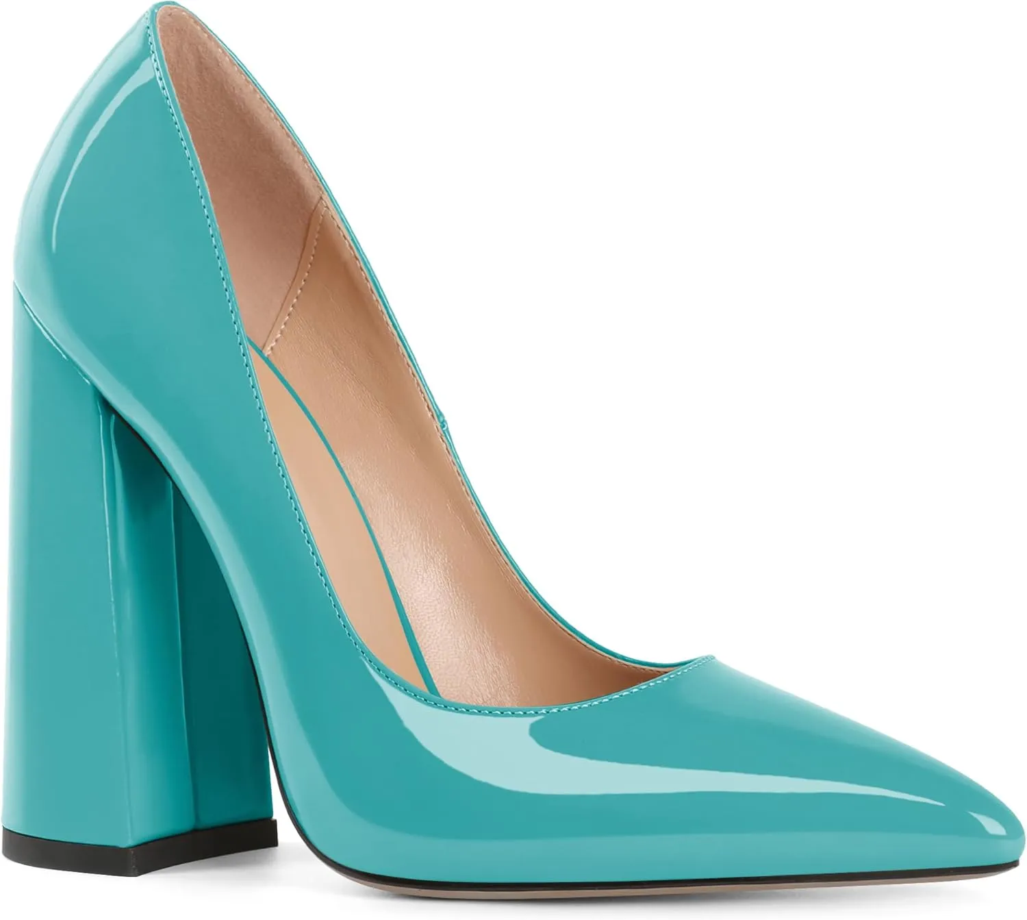 SAMMITOP Women's Chunky High Heel Pumps Pointed Toe Slip On Party Dress Shoes