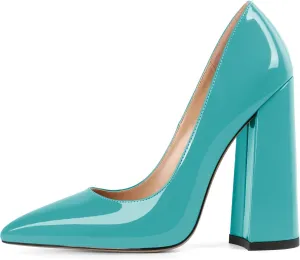 SAMMITOP Women's Chunky High Heel Pumps Pointed Toe Slip On Party Dress Shoes
