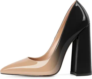 SAMMITOP Women's Chunky High Heel Pumps Pointed Toe Slip On Party Dress Shoes