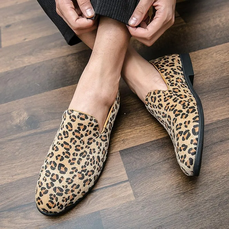 Santimon Mens Leopard Print Loafers Dress Shoes Slip On Driving Shoes Tuxedo Suit Shoes Lightweight Moccasins Stylish Shoes