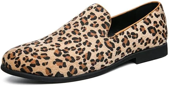 Santimon Mens Leopard Print Loafers Dress Shoes Slip On Driving Shoes Tuxedo Suit Shoes Lightweight Moccasins Stylish Shoes