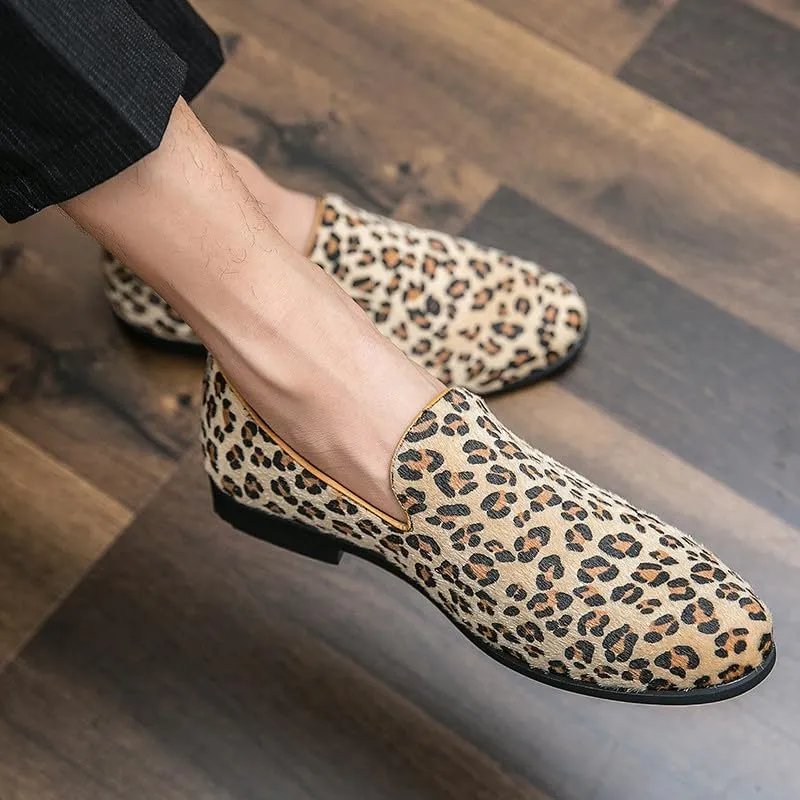 Santimon Mens Leopard Print Loafers Dress Shoes Slip On Driving Shoes Tuxedo Suit Shoes Lightweight Moccasins Stylish Shoes