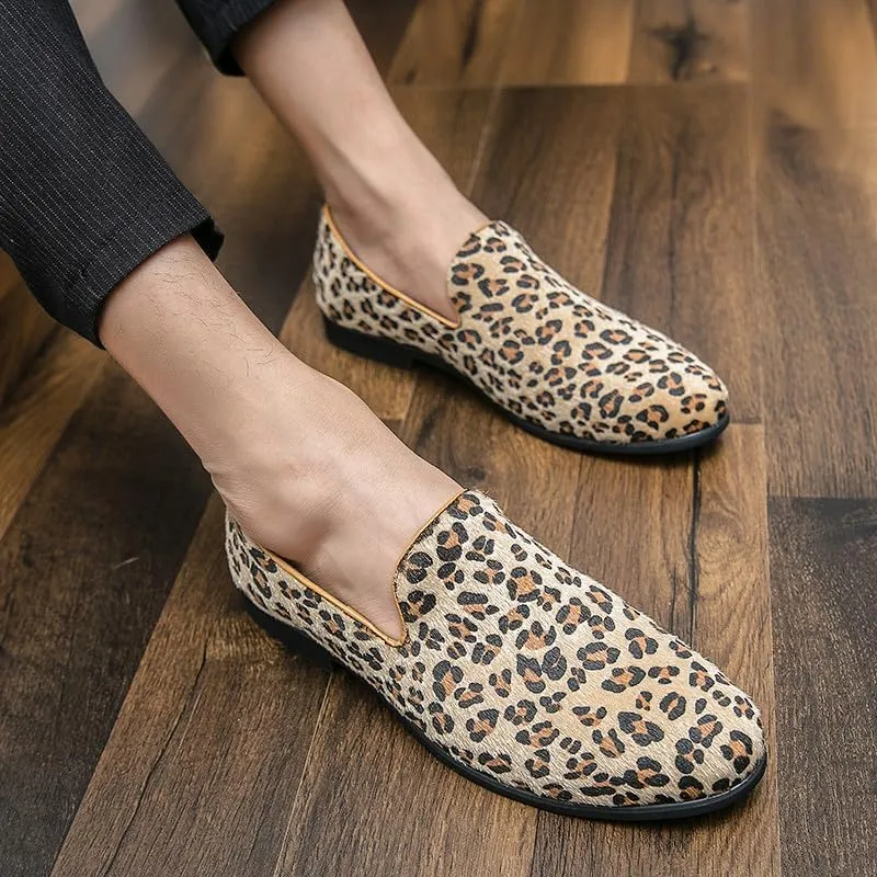 Santimon Mens Leopard Print Loafers Dress Shoes Slip On Driving Shoes Tuxedo Suit Shoes Lightweight Moccasins Stylish Shoes