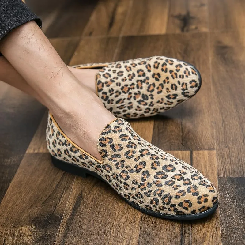 Santimon Mens Leopard Print Loafers Dress Shoes Slip On Driving Shoes Tuxedo Suit Shoes Lightweight Moccasins Stylish Shoes