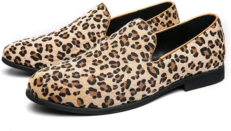 Santimon Mens Leopard Print Loafers Dress Shoes Slip On Driving Shoes Tuxedo Suit Shoes Lightweight Moccasins Stylish Shoes