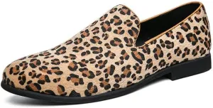 Santimon Mens Leopard Print Loafers Dress Shoes Slip On Driving Shoes Tuxedo Suit Shoes Lightweight Moccasins Stylish Shoes