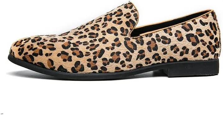 Santimon Mens Leopard Print Loafers Dress Shoes Slip On Driving Shoes Tuxedo Suit Shoes Lightweight Moccasins Stylish Shoes