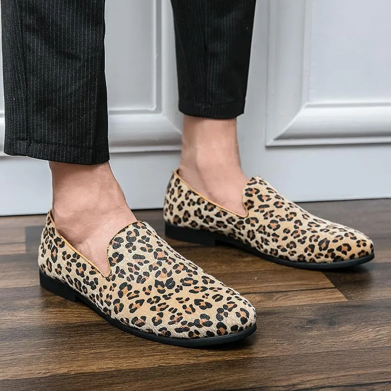 Santimon Mens Leopard Print Loafers Dress Shoes Slip On Driving Shoes Tuxedo Suit Shoes Lightweight Moccasins Stylish Shoes