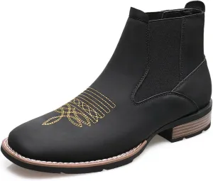 Santimon Men's Square Toe Chelsea Boots, Ankle High, Slip-On, Anti-Slip Dress Casual Outdoor Boots