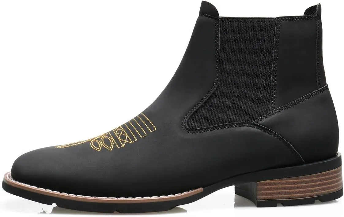 Santimon Men's Square Toe Chelsea Boots, Ankle High, Slip-On, Anti-Slip Dress Casual Outdoor Boots