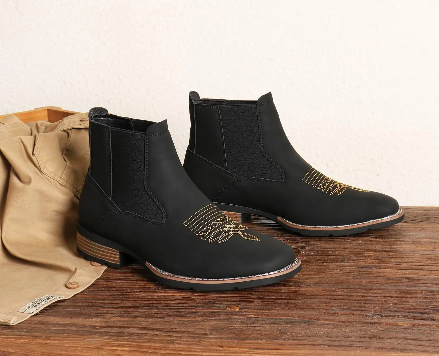 Santimon Men's Square Toe Chelsea Boots, Ankle High, Slip-On, Anti-Slip Dress Casual Outdoor Boots