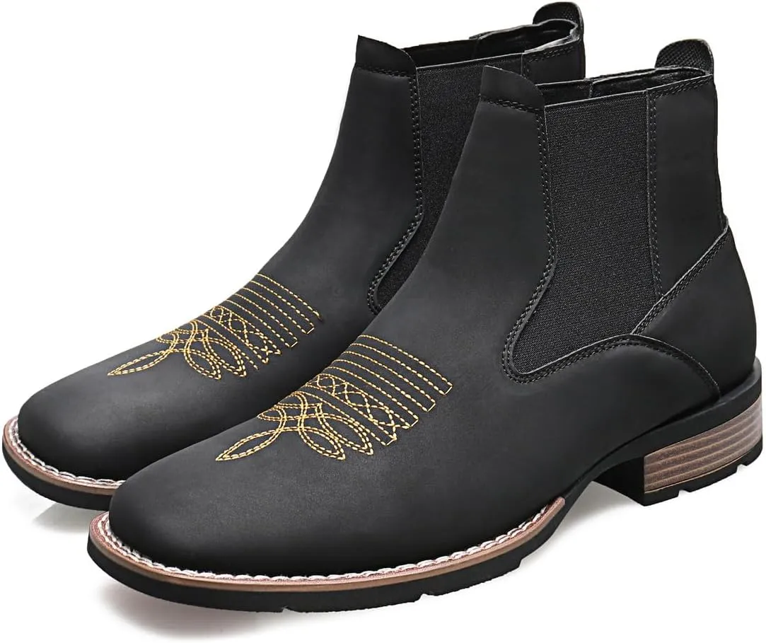 Santimon Men's Square Toe Chelsea Boots, Ankle High, Slip-On, Anti-Slip Dress Casual Outdoor Boots