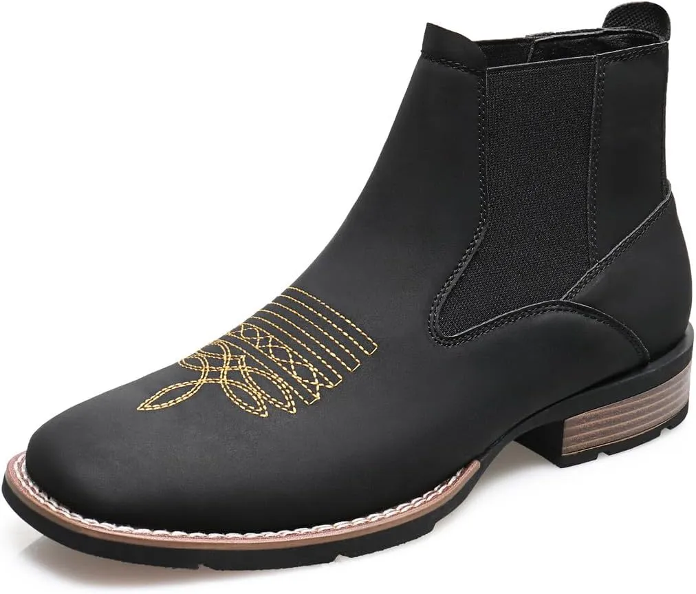 Santimon Men's Square Toe Chelsea Boots, Ankle High, Slip-On, Anti-Slip Dress Casual Outdoor Boots