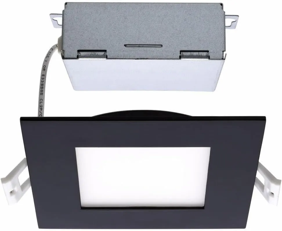Satco CCT Selectable LED Slim-Fit Flat Lens Downlight with Remote Driver, 4 Inch Square, Black