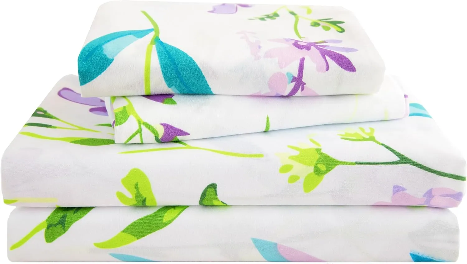 SDY 4PCS Floral Bed Sheets Set Full Size,Super Soft and Kawaii Flower Sheet Set for Boys, Girls and Kids, Bed in a Bag with 1 Fitted Sheet  1 Top Flat Sheet   2 Pillowcases