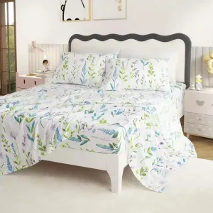 SDY 4PCS Floral Bed Sheets Set Full Size,Super Soft and Kawaii Flower Sheet Set for Boys, Girls and Kids, Bed in a Bag with 1 Fitted Sheet  1 Top Flat Sheet   2 Pillowcases