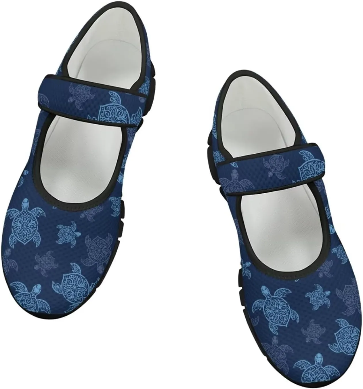 Sea Turtle Print Womens Mary Jane Shoes Magic Sticker Lightweight Breathable Anti Slip Casual Sneaker