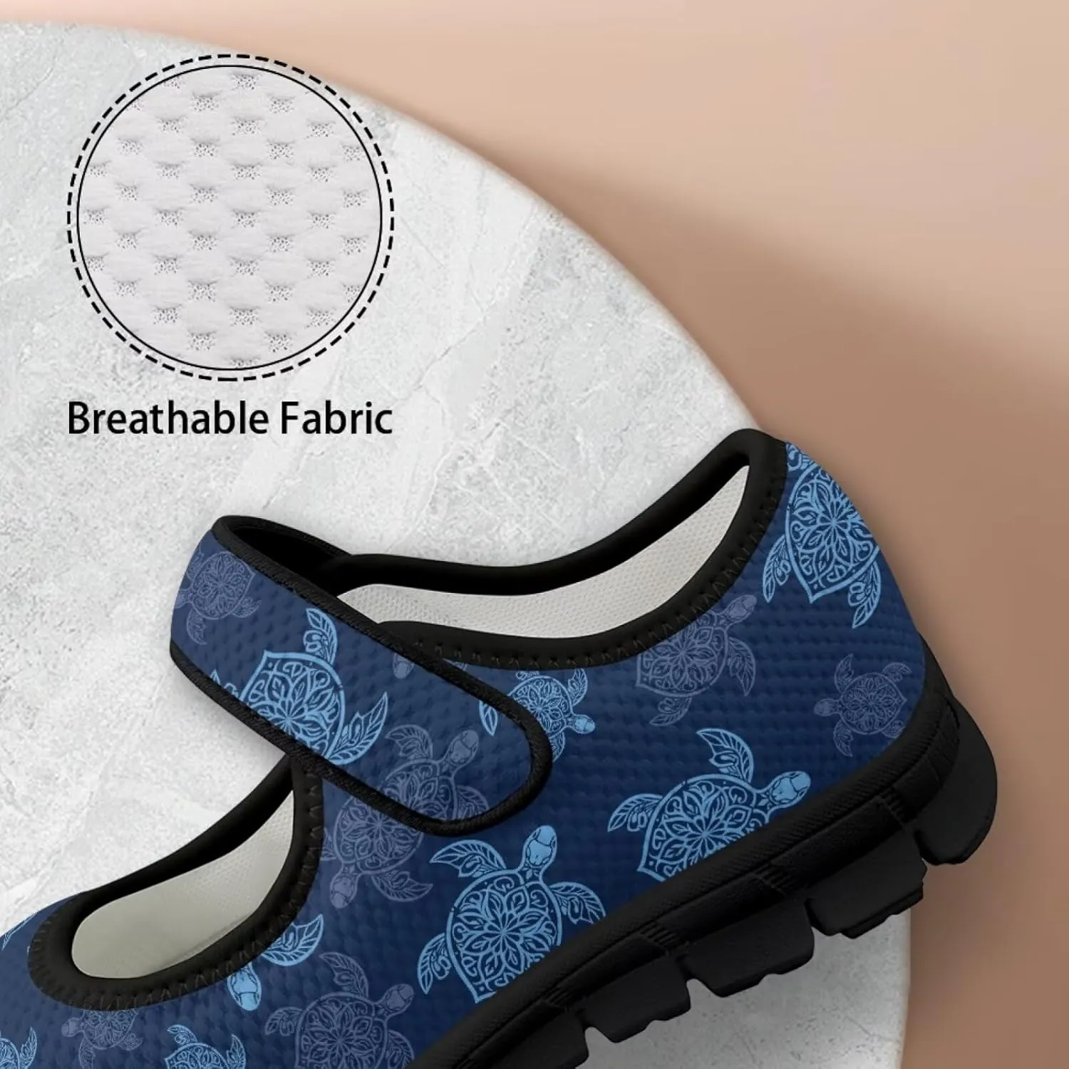 Sea Turtle Print Womens Mary Jane Shoes Magic Sticker Lightweight Breathable Anti Slip Casual Sneaker