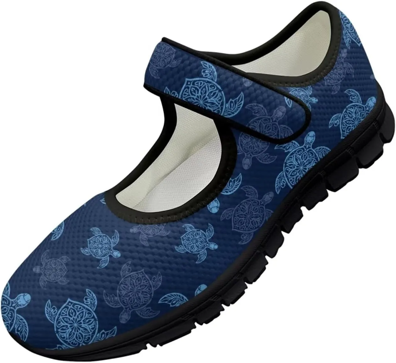 Sea Turtle Print Womens Mary Jane Shoes Magic Sticker Lightweight Breathable Anti Slip Casual Sneaker